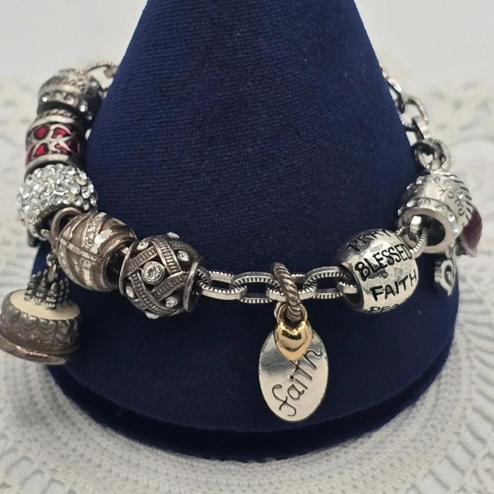 Brighton Charm Bracelet Silver Tone Enamel Birthday Faith Love Friends luck